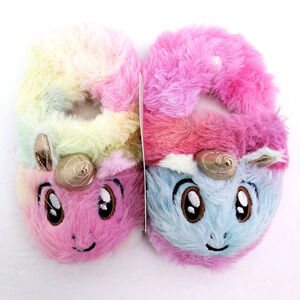 Csfry Toddler Girls Size S 5/6 Rainbow Unicorn Faux Fur Slip On Slippers